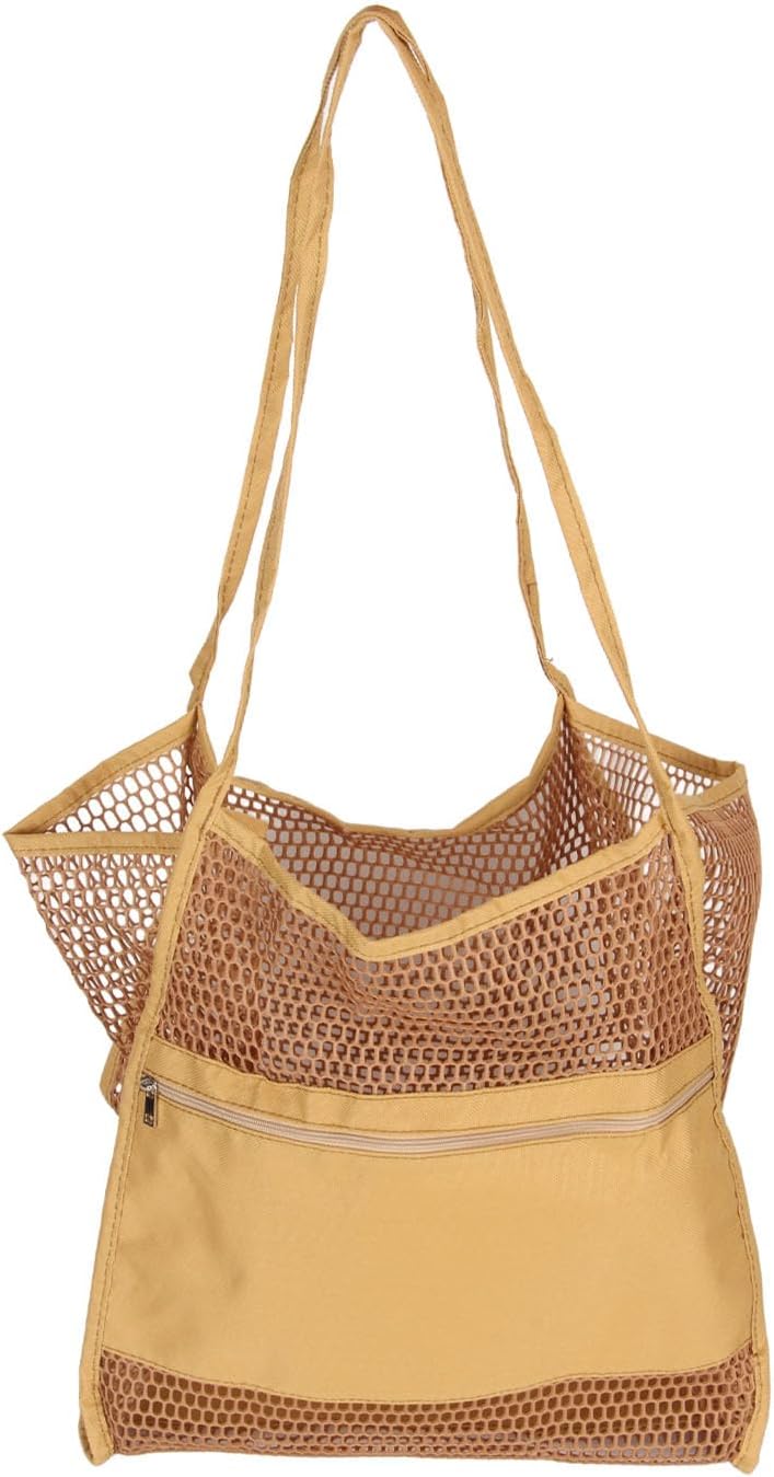 Mesh Beach Bag for Women Oxford Cloth Foldable Lightweight Mesh Shoulder Handbag for Vacation Travel Pool