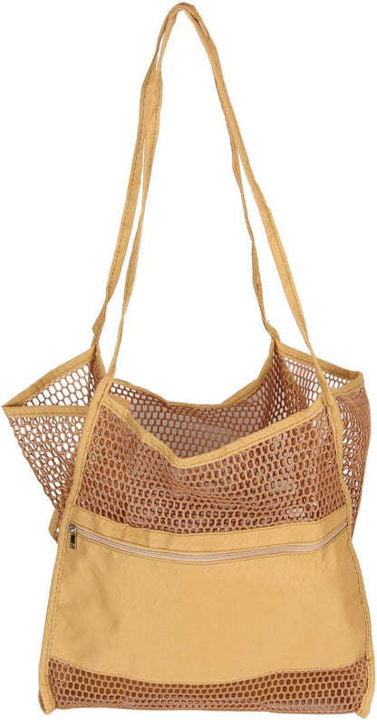 Mesh Beach Bag for Women Oxford Cloth Foldable Lightweight Mesh Shoulder Handbag for Vacation Travel Pool