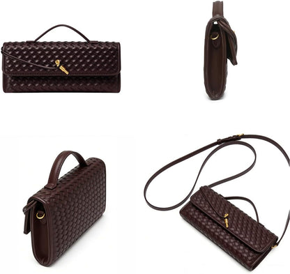 JYG Woven Handbag for Women Fashion Evening Shoulder Bag PU Leather Handmade Clutch Purse Casual Crossbody Bags