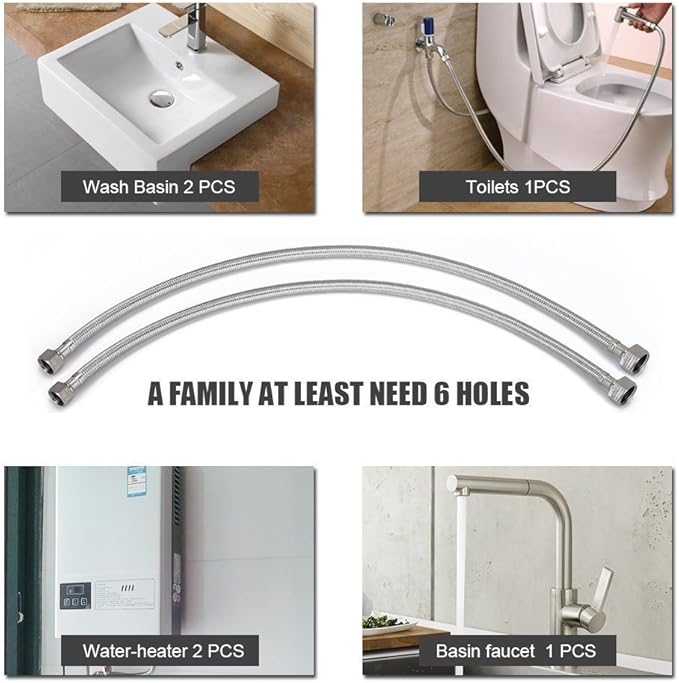 Faucet Line Connector Braided 304 Stainless Steel Supply Hose 1/2" I.P. Female Thread to 1/2" I.P. Female Straight Thread Faucet Hose Replacement (One Pair)