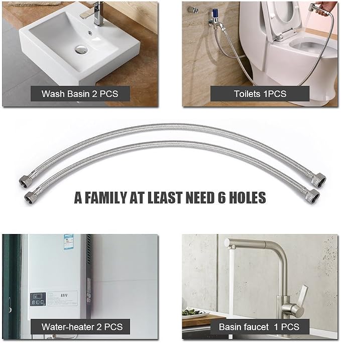 Faucet Line Connector Braided 304 Stainless Steel Supply Hose 1/2" I.P. Female Thread to 3/4" I.P. Female Straight Thread Faucet Hose Replacement (One Pair)