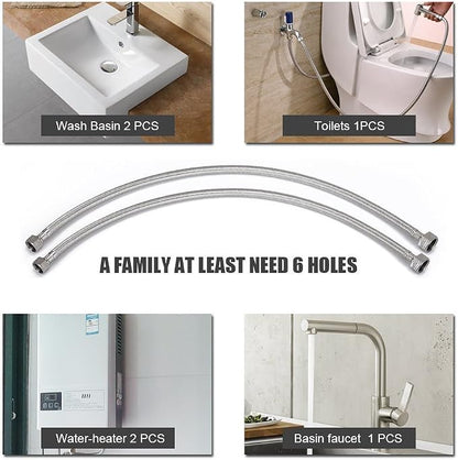 Faucet Line Connector Braided 304 Stainless Steel Supply Hose 1/2" I.P. Female Thread to 3/4" I.P. Female Straight Thread Faucet Hose Replacement (One Pair)