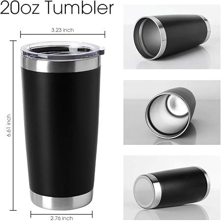 HASLE OUTFITTERS 20oz Tumblers Bulk Stainless Steel Cups with Lid Double Wall Vacuum Insulated Coffee Mugs for Cold  Hot Drinks 1 Pack, Black