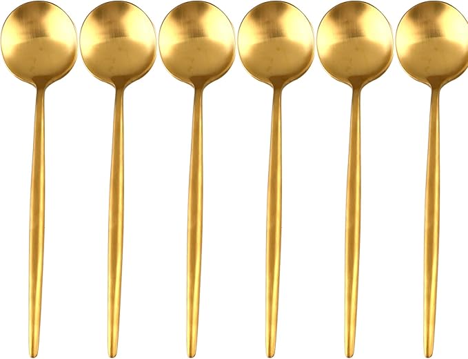 Gugrida 20-Piece Matte Finish Gold Dessert Spoon,Premium 304 Stainless Steel Spoons,Durable Metal Spoons,Tablespoon,Soup Spoons,Midle Spoon 8.86 Inch Round Handle