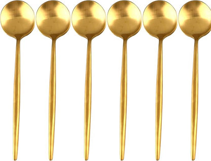 Gugrida 20-Piece Matte Finish Gold Dessert Spoon,Premium 304 Stainless Steel Spoons,Durable Metal Spoons,Tablespoon,Soup Spoons,Midle Spoon 8.86 Inch Round Handle