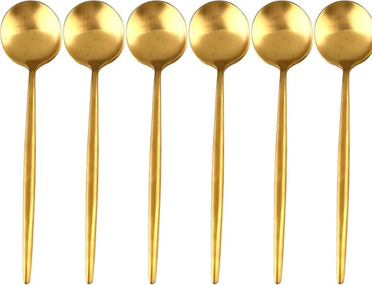 Gugrida 20-Piece Matte Finish Gold Dessert Spoon,Premium 304 Stainless Steel Spoons,Durable Metal Spoons,Tablespoon,Soup Spoons,Midle Spoon 8.86 Inch Round Handle