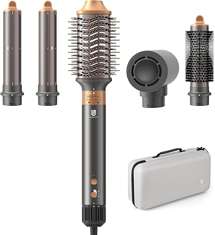 Hair Dryer Brush, webeauty 5 in 1 One Step Professional Hot Air Brush Set for Fast Drying, Curling Drying, Straightening Combing, Hair Styler Ceramic Coating Negative Ion 110000 RPM (GreyGold)