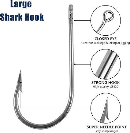 Fishing Saltwater Large Giant Shark and Alligator Hooks Extra Strong Stainless Steel Big Game Fishing Sharp Tuna Catfish Hooks