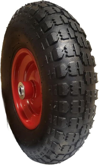 10" Solid Tires, 1 Pack Flat Free 4.10/3.50-4'' Wheels with 5/8” Axle Bore Hole and Double Sealed Bearings (Red)