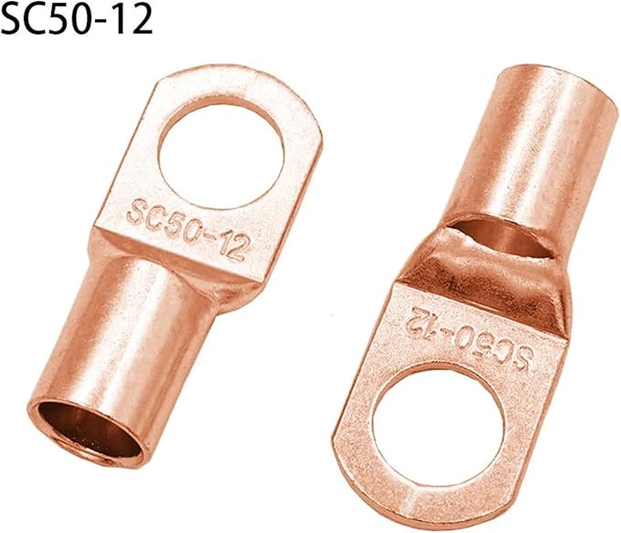 10Pcs20Pcs Golden SC50-6 SC50-8 SC50-10 SC50-12 SC50-14 Bolt Hole Tinned Copper Cable Lugs Battery Terminals 50mm Wire (SC50-10,20PCS)
