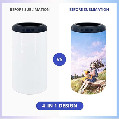 16 oz 1pack Sublimation 4 in 1 Can Cooler Tumbler Blank,Double Stainless Steel Vacuum Insulated for Hot and Cold Beverages,Standard Can,Beer Bottle and Insulated Mugs