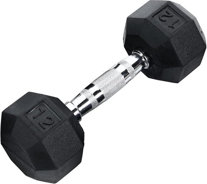 Ader Octagon Deluxe Professional Rubber Dumbbell Contoured Handle, Sold As 1 Piece (12 lbs)