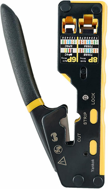 [6088 Pass Through Crimper] for RJ45 Pass-thru and RJ45 RJ12 RJ11 8P 6P Regular Network Connectors Crimp Strip Cut CAT5 CAT6 CAT7 Unshielded and Shielded Cables (Built-in Pass Thru Blade)