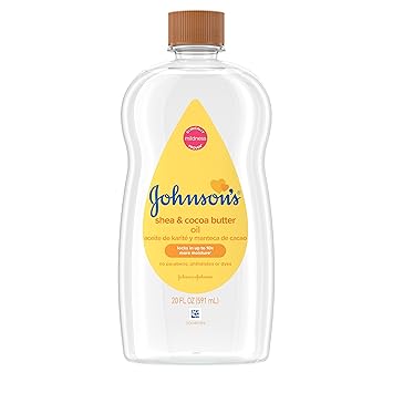 Johnson's Baby Oil, Mineral Oil Enriched with Shea  Cocoa Butter to Prevent Moisture Loss, Hypoallergenic, 20 fl. oz