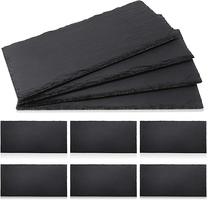 Zopeal 10 Pcs 10" x 5" Black Slate Charcuterie Boards Charcuterie Stone Plates with Natural Edge Slate Cheese Tray Serving Stone Board for Kitchen Dining Party Meat Dried Fruits Display Chalkboard