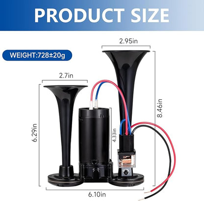 12V 150DB Air Horn for Truck for Train, Car Horns Loud with Compressor for Truck Boat Train Speaker Cars Van Ship (Black)