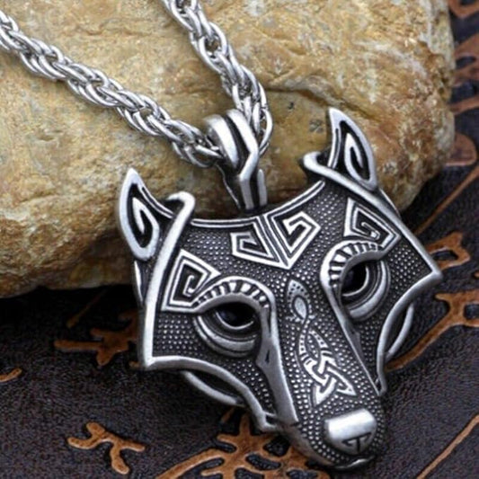 Mens Celtic Fenrir Wolf Head Pendant Necklace Punk Rock Biker Jewelry Chain 24"