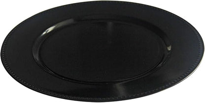 WELMATCH Black Plastic Beaded Charger Plates - 12 pcs 13 Inch Round Wedding Party Decroation Charger Plates (Black, 12)