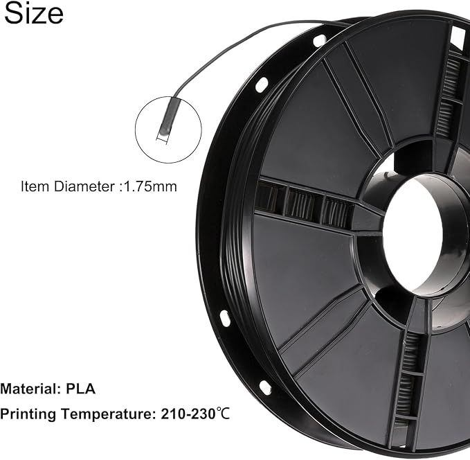uxcell PLA 3D Printer Filament, 1.75 millimeters, 500g Spool (1. 1 lbs), Black 3D Printing Filament for 3D Drawing Pen Refill, 3D Printers