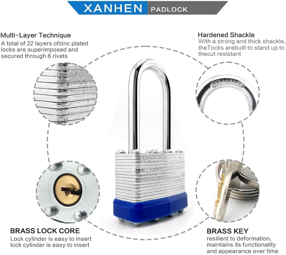 XanHen Laminated Steel Keyed-Alike Outdoor Padlocks with Long Shackle