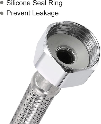 uxcell 8 Inch Long Faucet Supply Line Connector, G38 Female Compression Thread x G12 Female Connector Straight Thread 304 Stainless Steel Water Supply Hose Line