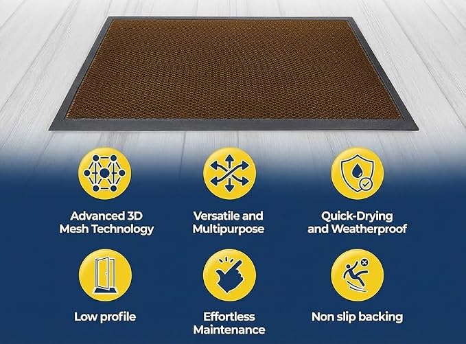 Muddy Mat® Mesh Quick-Dry Door Mat – Heavy-Duty, Dirt Trapper for Outdoor & Indoor Use, Ideal for Entrance, Mudrooms, Patios, and Garages, Low-Profile, Non-Slip, Washable – Orange 23"x35"x0.4"