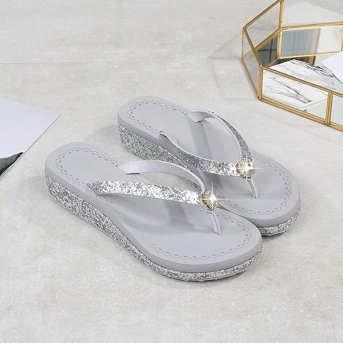 Size 9, HYZGAOYAN Women's Crystal Sequin Low Heel Flip Flops,Summer Sandals | Comfortable Shiny Sandals Shoes Summer Beach Arch Support Non Slip Glitter Sequin