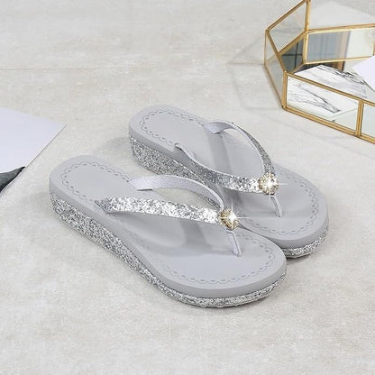 Size 9, HYZGAOYAN Women's Crystal Sequin Low Heel Flip Flops,Summer Sandals | Comfortable Shiny Sandals Shoes Summer Beach Arch Support Non Slip Glitter Sequin