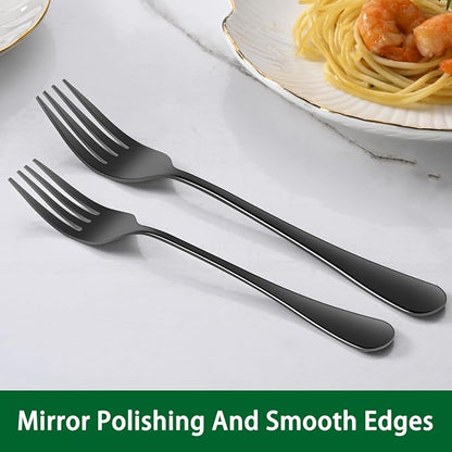 Black Dinner Forks Set, 8-Piece 8 Inches Food-Grade Stainless Steel Silverware Forks,Dishwasher Safe Cutlery Fork, Metal Black Table Fork For Home,Party or Events
