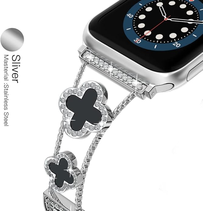 Diamond Metal Bands Add Sparkle to Your Watch For Apple Watch Series 10987654321SEUltra Clover Simple and Stylish Compatible with 38mm40mm41mm42mm44mm45mm 46mm49mm Women's Wear