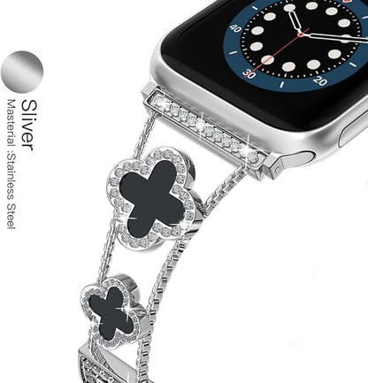 Diamond Metal Bands Add Sparkle to Your Watch For Apple Watch Series 10987654321SEUltra Clover Simple and Stylish Compatible with 38mm40mm41mm42mm44mm45mm 46mm49mm Women's Wear