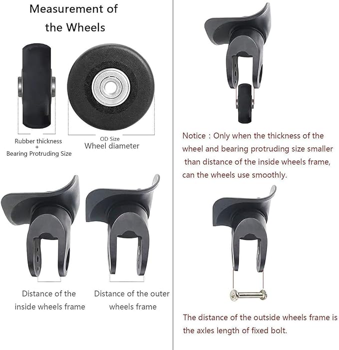 50 x 18mm Set of 4 Luggage Suitcase Replacement Wheels, Rubber Swivel Caster Wheels Bearings Repair Kits