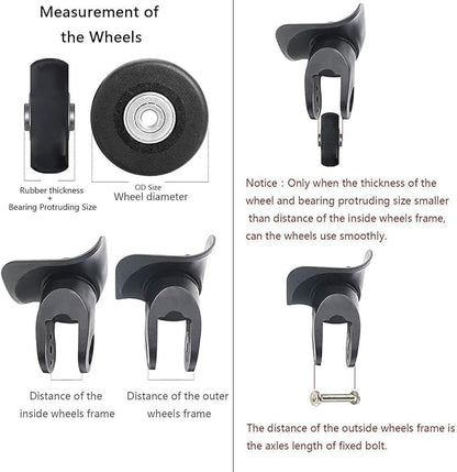 50 x 18mm Set of 4 Luggage Suitcase Replacement Wheels, Rubber Swivel Caster Wheels Bearings Repair Kits