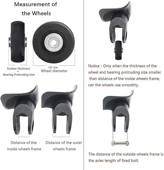50 x 18mm Set of 4 Luggage Suitcase Replacement Wheels, Rubber Swivel Caster Wheels Bearings Repair Kits