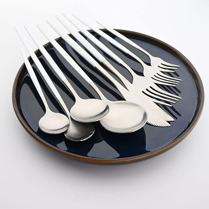 Gugrida White Silver Dessert Spoon Set,6 Pcs 7.08" Tablespoons,Premium Food Grade Stainless Steel Spoons,Durable Metal Spoons,Tablespoon,Silverware Spoons Only,Matte Finish Use for Home,Restaurant