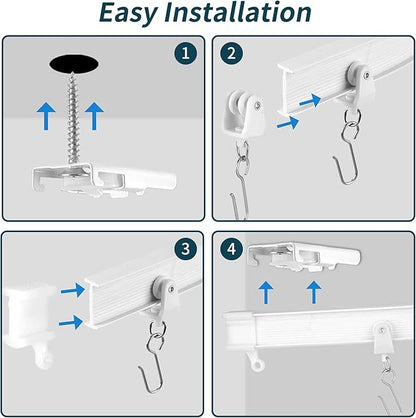 Flexible Bendable Ceiling Curtain Track, 9.8ft (3m) Curved, PVC, Metal, Plastic  Stainless Steel, White, Ceiling Mounted