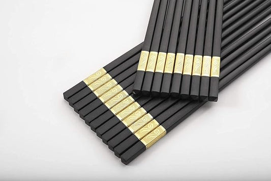 Hiware 10 Pairs Fiberglass Chopsticks - Reusable Chopsticks Dishwasher Safe, 9 12 Inches - Gold