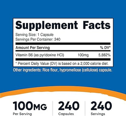 Nutricost Vitamin B6 (Pyridoxine HCl) 100mg, 240 Capsules