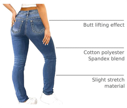 Women's Butt Lifting Mid Rise Tummy Control Skinny Jeans