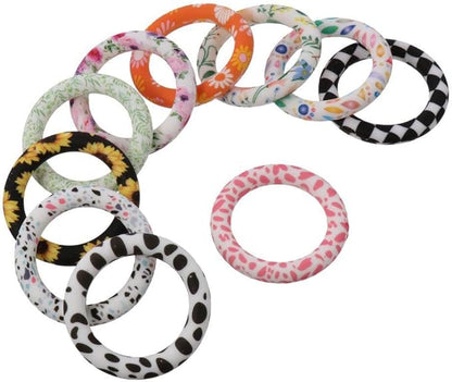 10Pcs 65mm Silicone Bead Ring Round Silicone Bead Loop with 2 Hole Silicone Focal Bead for DIY Keychain Jewelry Making Hanging Ornaments