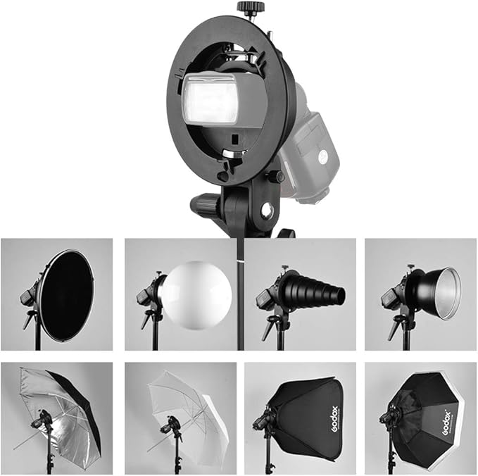 Godox S-Type Bracket Bowens S Mount Holder for Speedlite Flash Snoot Softbox Honeycomb with USB Light