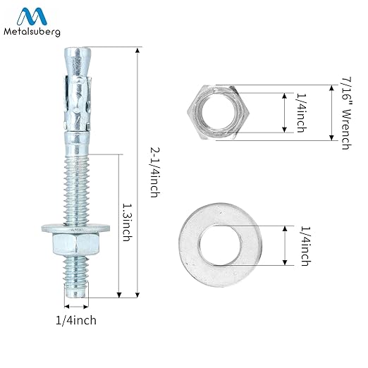 14" x2-14 Wedge Anchor by Zinced of Heavy-Duty Fastener for Cement and Concrete (20pcs Pack)