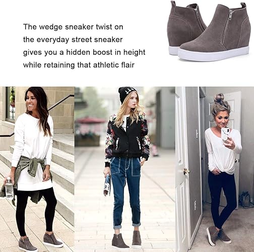 Athlefit Women's Wedge Sneakers Hidden Heel Platform Wedge Booties Hidden Wedgie Sneakers