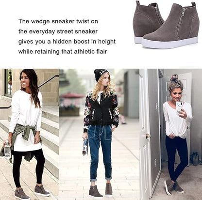 Athlefit Women's Wedge Sneakers Hidden Heel Platform Wedge Booties Hidden Wedgie Sneakers