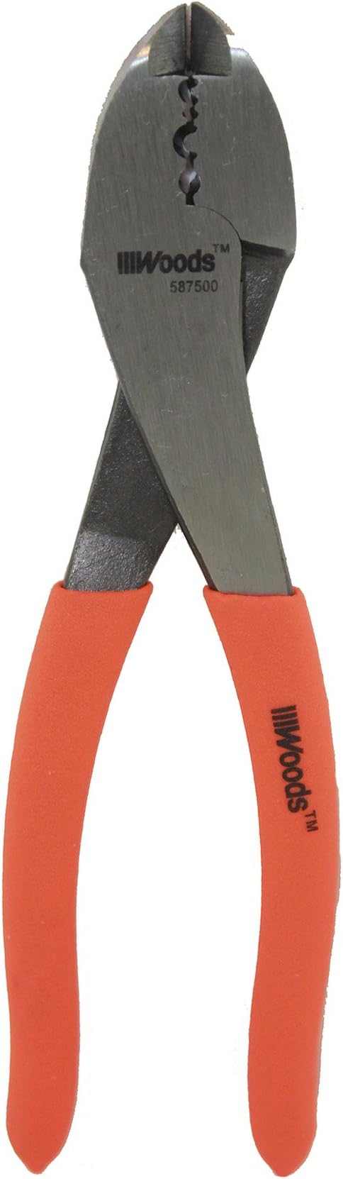 Woods 58750040 8-Inch Terminal Crimper or Cutter, 10-22 AWG Solid Insulated and non-Insulated, Tapered Nose