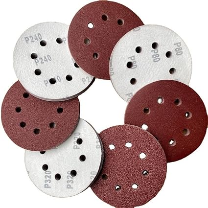Abrasive Sandpaper 10pcs 5" 8 Hole Flocking Sandpaper Red Sand Alumina 125mm Air Abrasive Polishing Sandpaper Set for Furniture Wood Metal (Grit : 10Pcs P400)