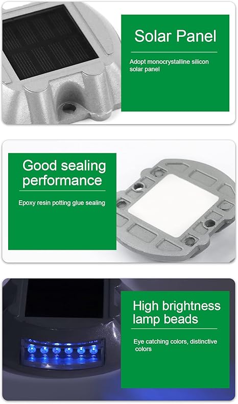 Haofy Solar Driveway Deck Light, Driveway Dock Lamp 12 LED Cast Aluminum for Sidewalk (Green Light)
