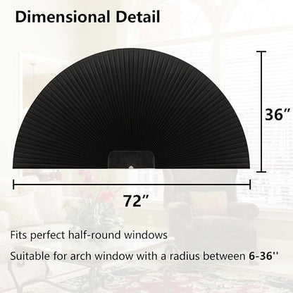 SEEYE Arch Window Blackout Shades, Pleated Fabric Blind (Radius: 24'') Half Circle Cellular Cordless Semicircular Blinds with No Tools, Half-Round Shade Easy to Cut and Install, Beige
