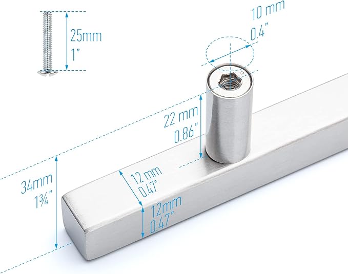 Pandora - Square Pull Bar Handle Stainless Steel for Drawer Kitchen Cabinet Hardware - 6 inch