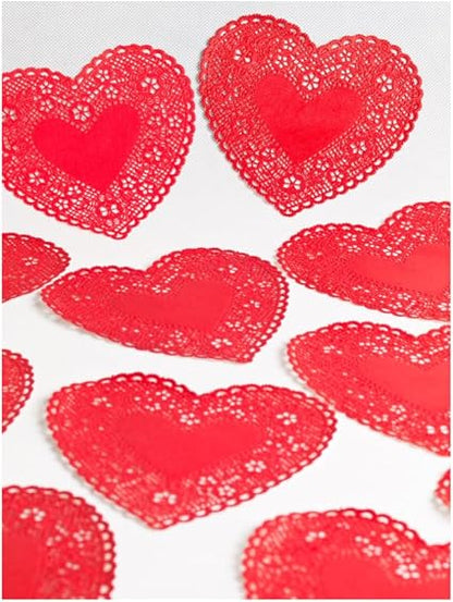 3 Pack Heart-Shaped Red White Pink Paper 10 inch Doilies Parties Events Treats Valentine's Day Lovely Romantic Elegant Decorations Creative DIY Celebrations Offiice Home School Total Count-48